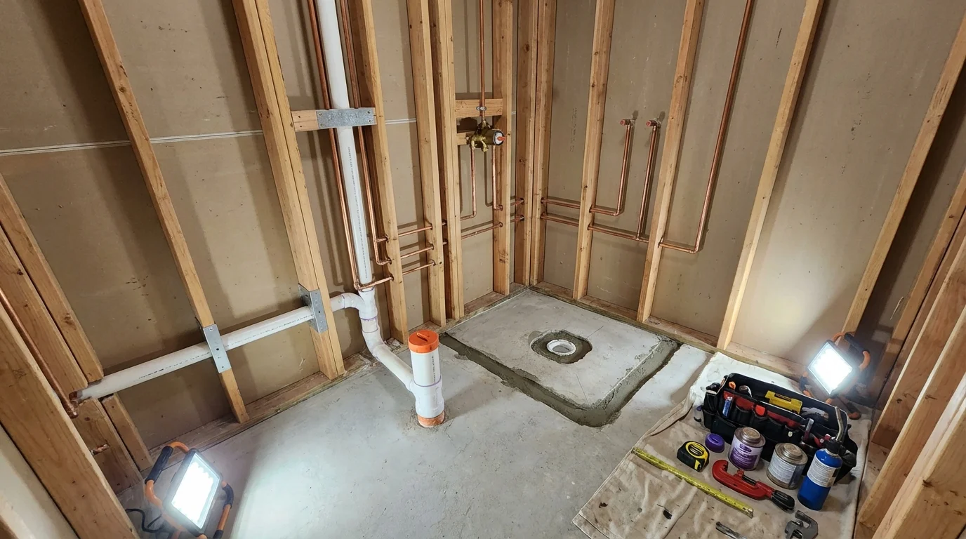 Bathroom rough-in plumbing during remodel by Johns Plumbing LLC in Peralta