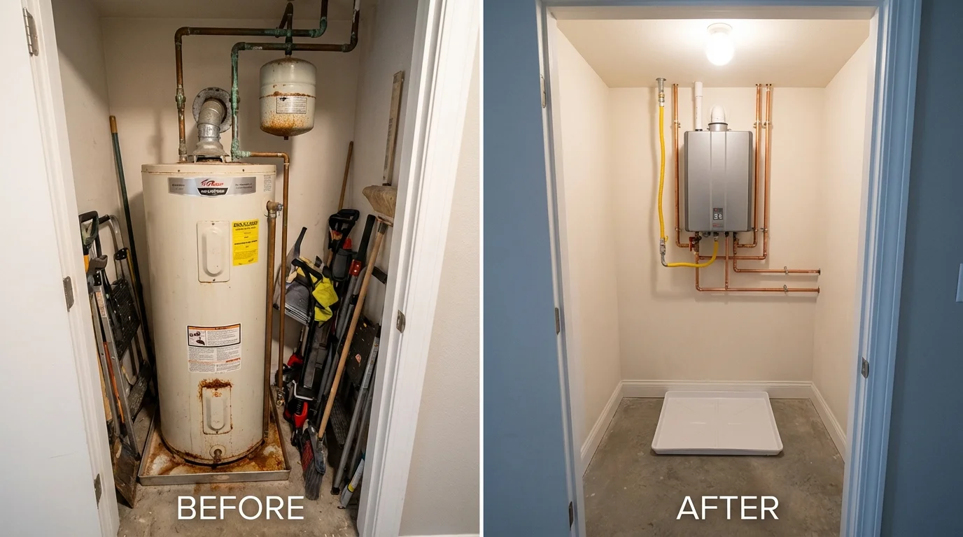Tank water heater versus wall-mounted tankless unit comparison for Peralta, NM homeowners